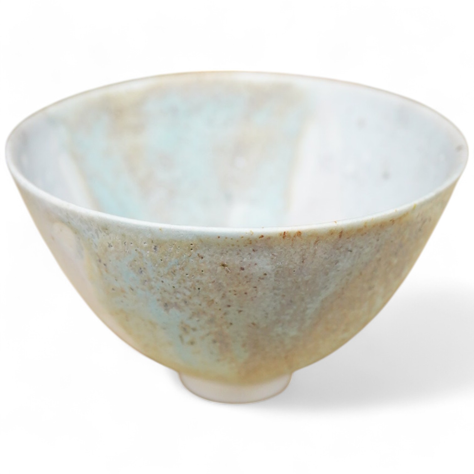 Mary White (1926-2013), a thinly-potted bowl with turquoise and pink glaze effects, monogrammed, 9cm diameter